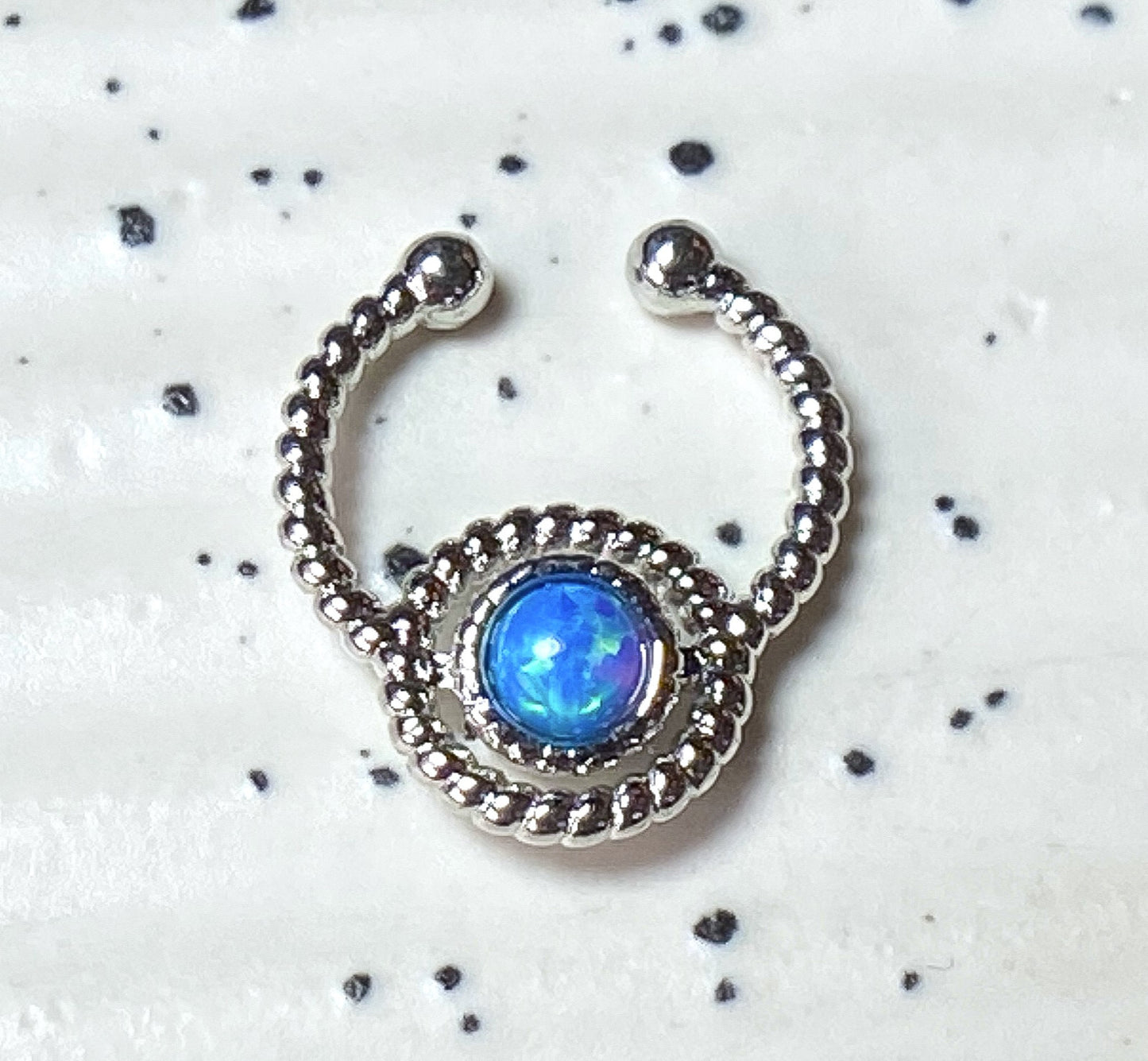 1pc NON-Piercing Silver Roped Circle Design Septum Hanger Opal Gem Fake Ring