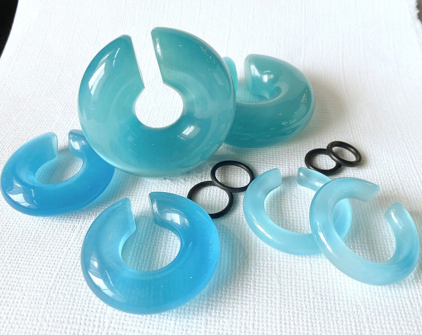 PAIR Light Blue Cat Eye Stone Hoop Taper Hanger Ear Weight Plug Gauge Tunnel