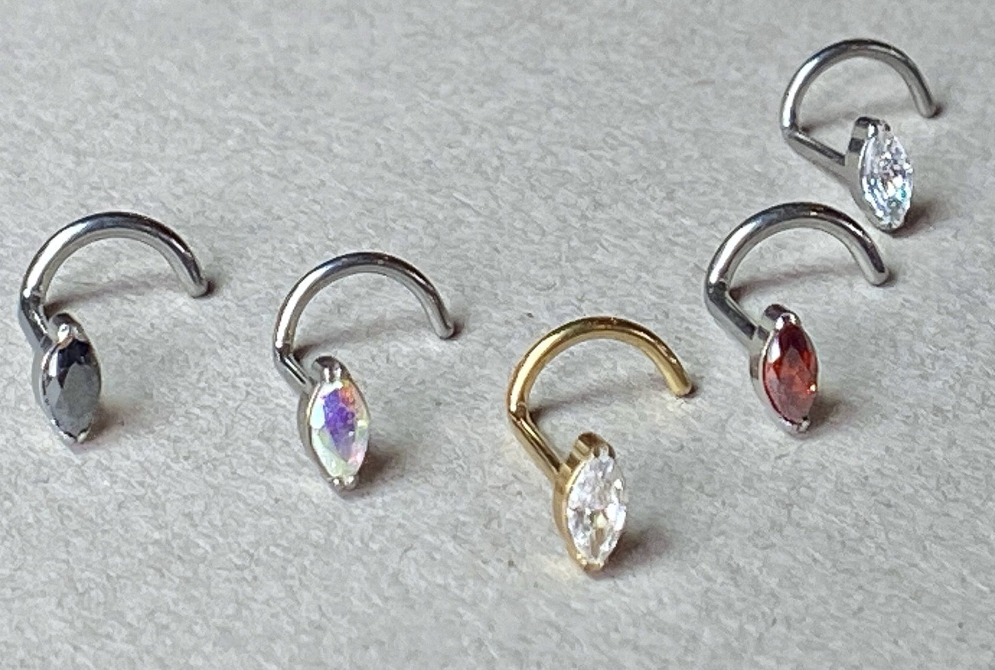 1pc Implant Grade Titanium Marquise Gem Nose Screw Ring 18g or 20g