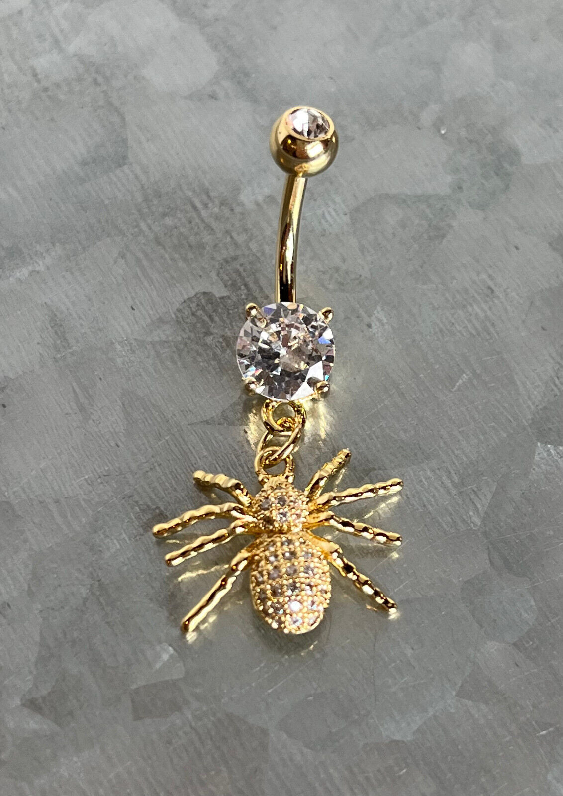 1pc CZ Gem Paved Spider Belly Button Ring Pierced Navel Gold Plated Naval