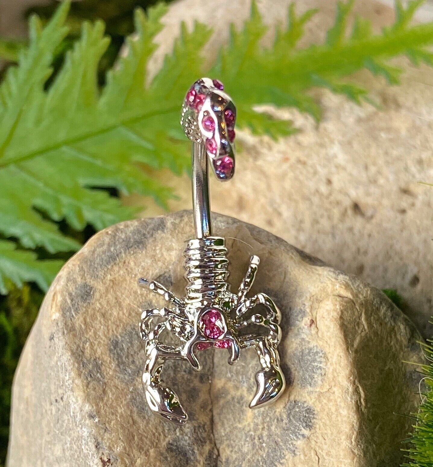 Scorpion Gemmed Belly Ring Pierced Navel Naval Clear, Pink, Aqua, Red