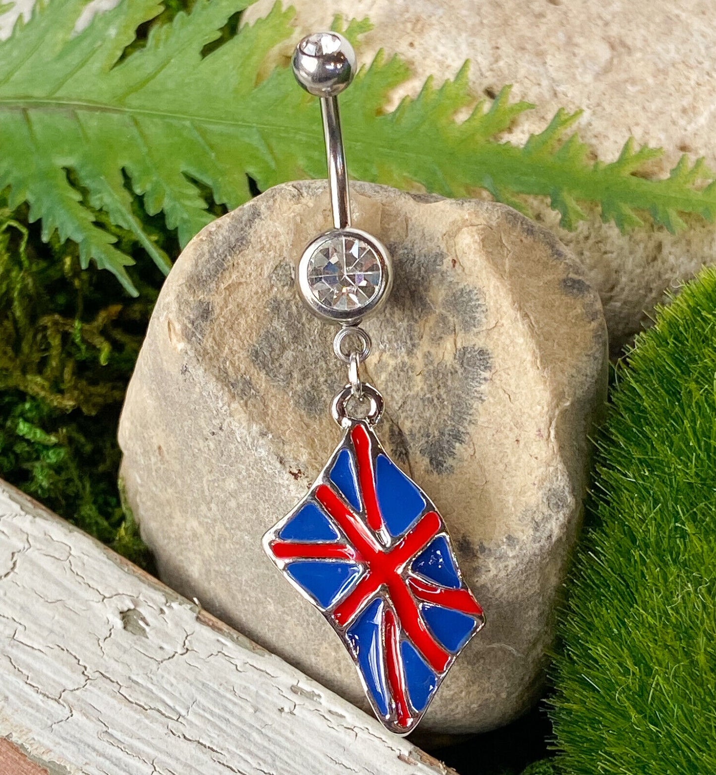 Flag Belly Ring 316L Surgical Steel Pierced Navel Naval Patriotic Country CZ Gem
