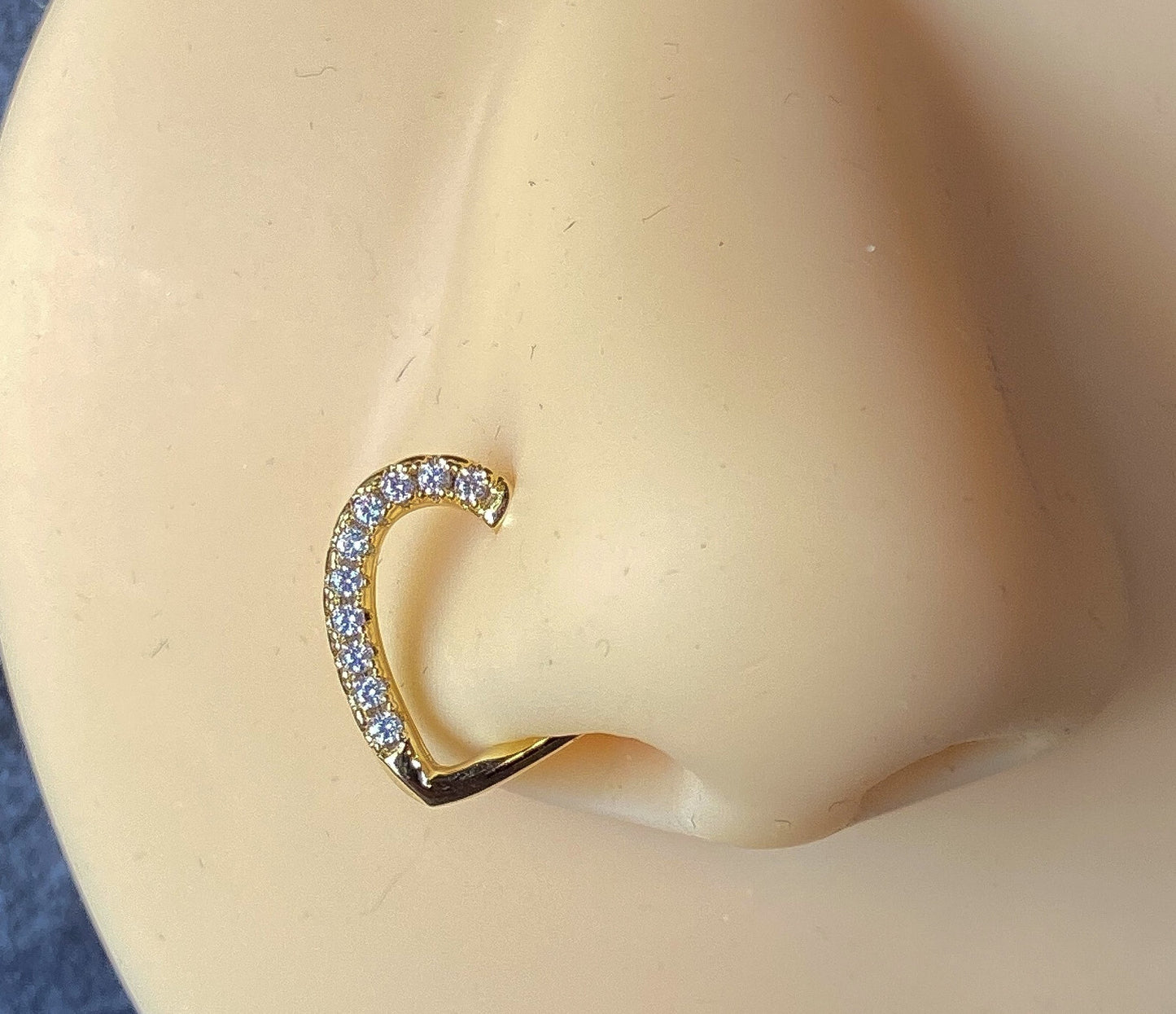 1pc Heart Bendable Ear Hoop Ring Lined CZ Gems Cartilage Daith Helix Snug
