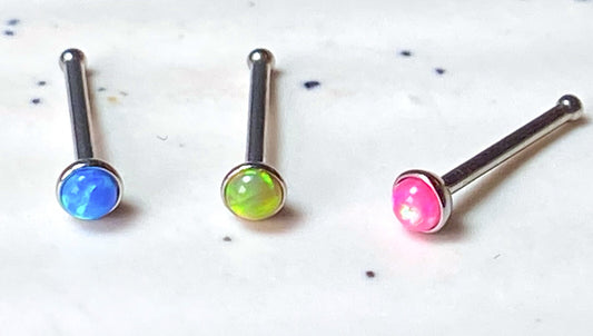 1pc Opal Set Nose Ring Stud Bone 316L Surgical Steel Body Jewelry