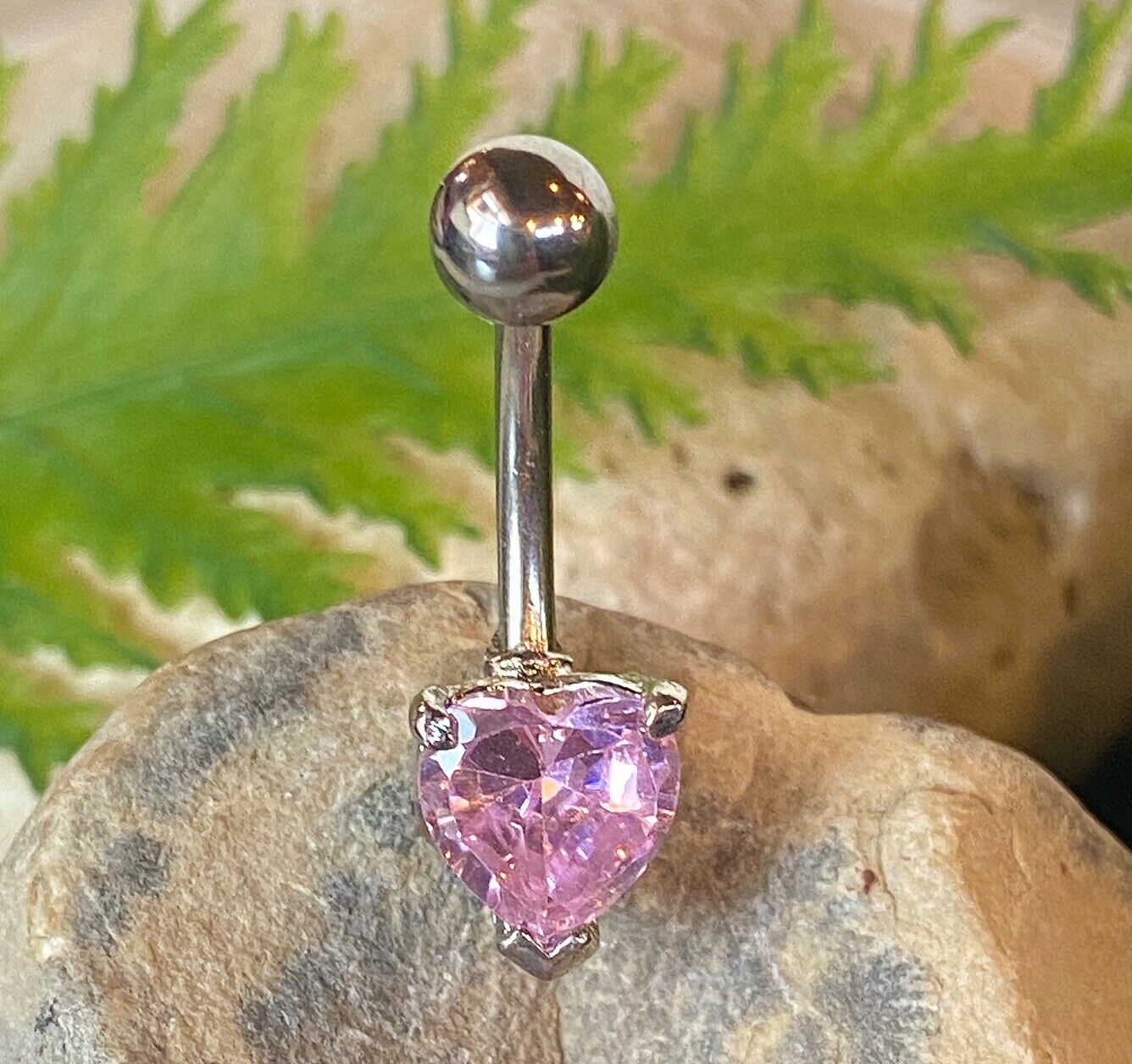 1pc Heart Solitaire Prong Set Gem Belly Ring Navel Naval