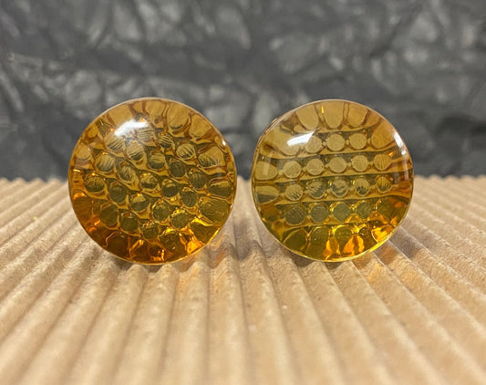 PAIR Honey Comb Design Glass Plugs Double Flare Gauges Honeycomb Body Jewelry
