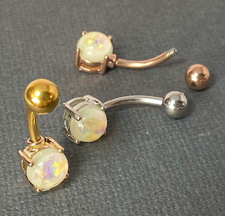 3pc Value Pack Ion Plated Steel w/ Opal Belly Rings 14g Navel Naval Body Jewelry
