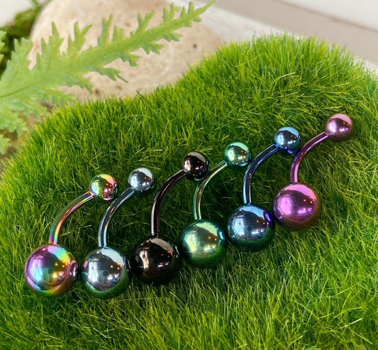 1pc Titanium Ion Plated Simple Double Ball Belly Ring Pierced Navel Naval