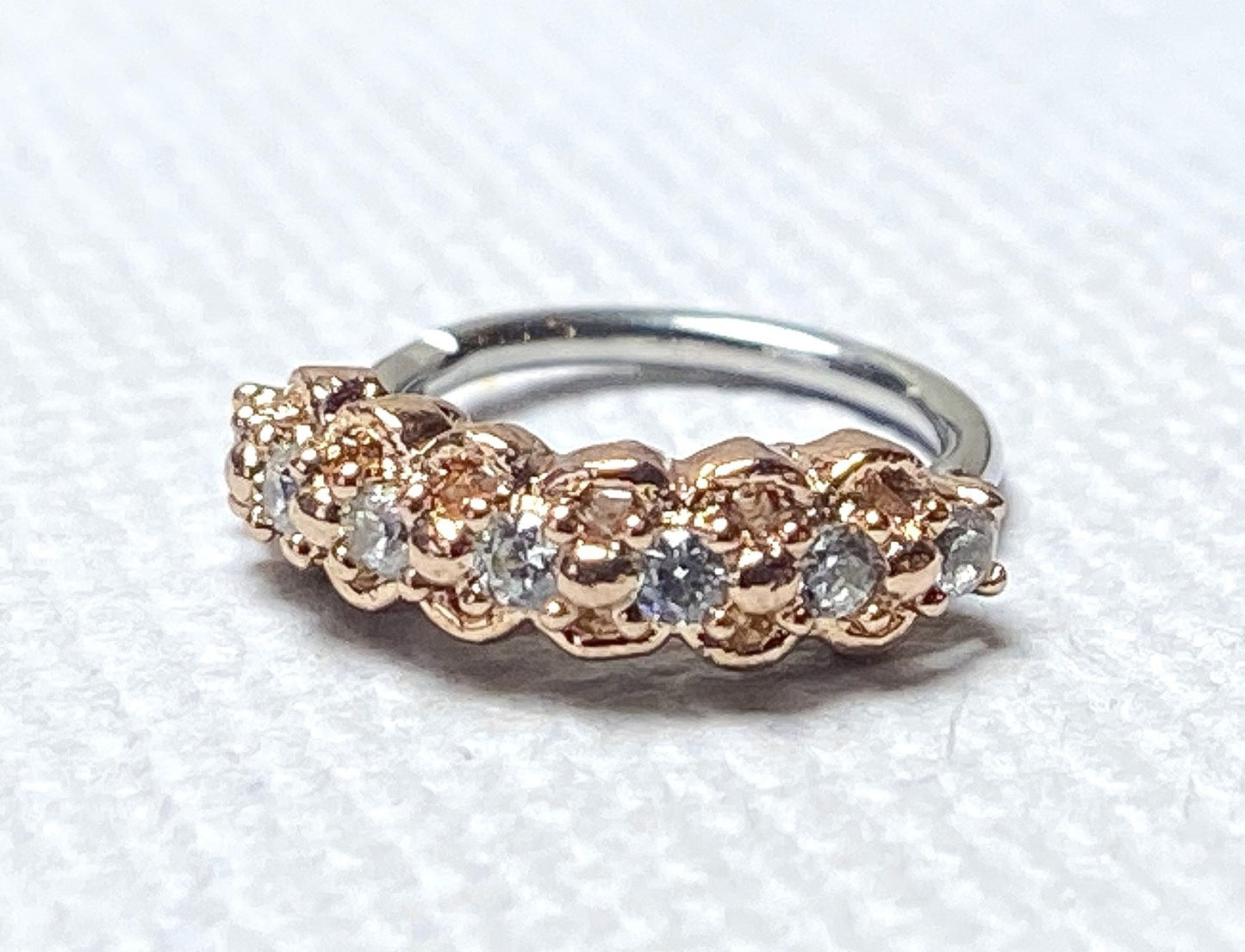 1pc Lined CZ w/ Filigree Edges Nose Hoop Cartilage Ring Rook Daith Helix Tragus