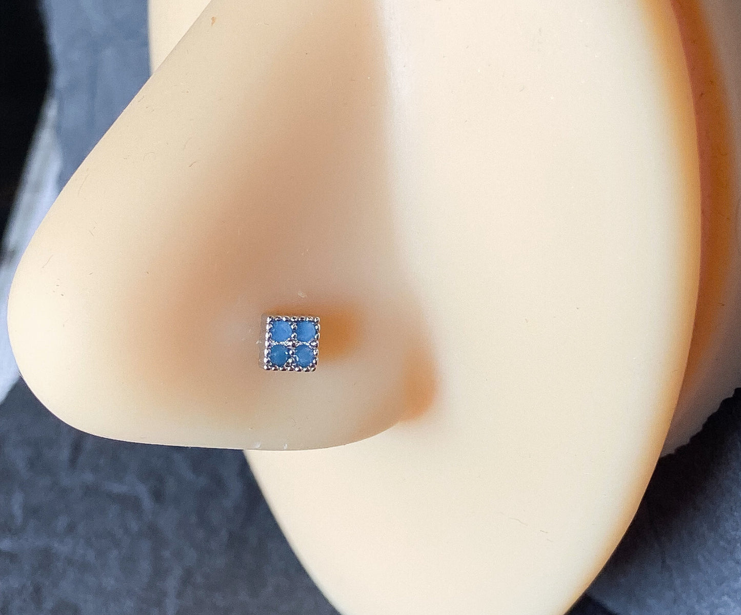 Four Turquoise Stones Square Top 20g Surgical Steel L-Bend Nose Stud Bone Ring