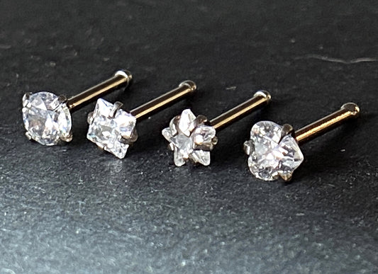 4pc Value Pack Prong Set Shaped Gem Steel Nose Studs Bones Rings