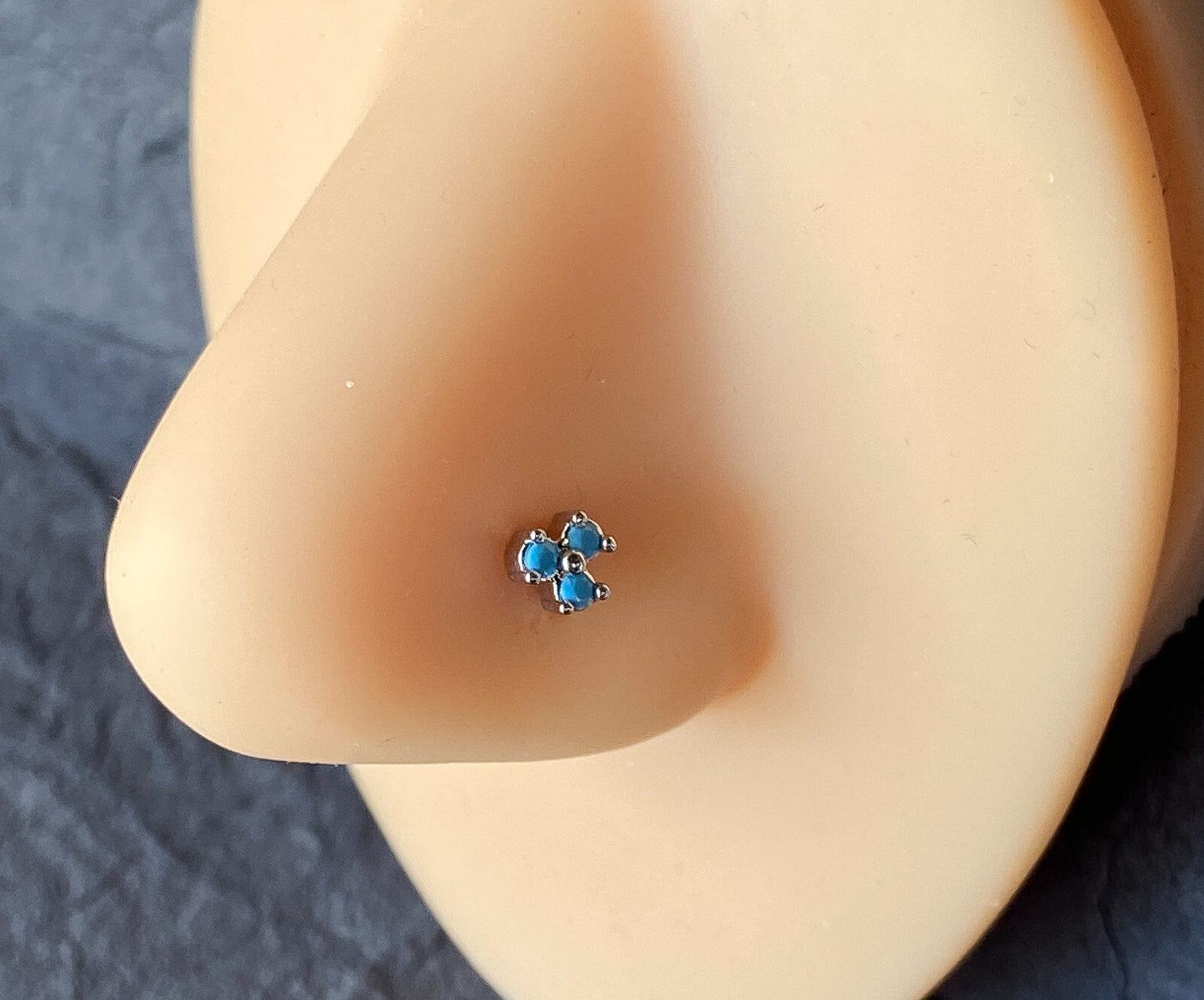 1pc Opalite 3 Stone Triangle L-Bend 20g Nose Ring Stud Screw 316L Surgical Steel