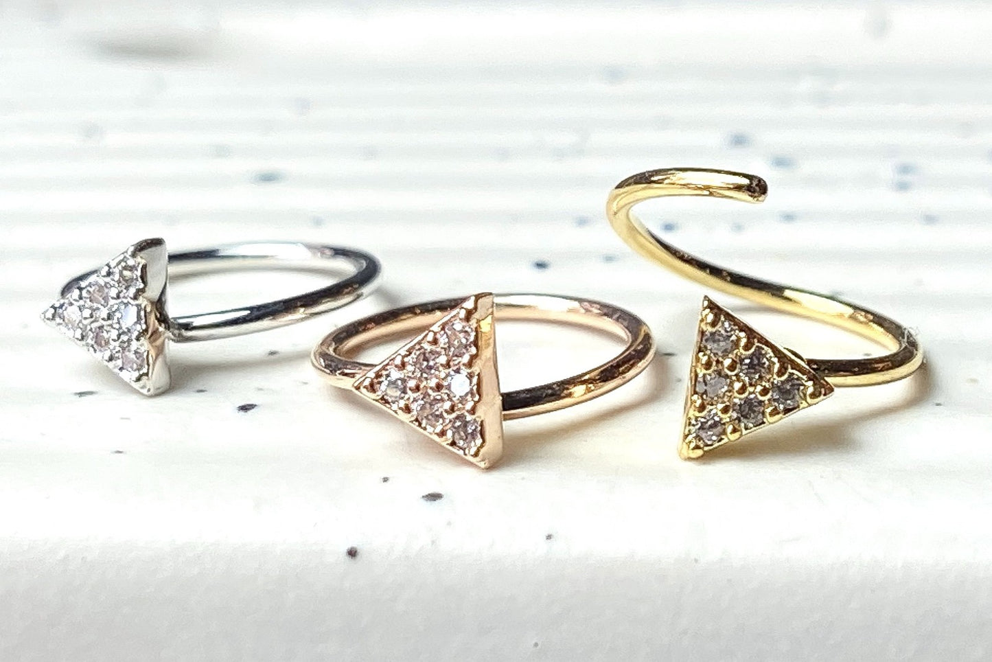 1pc Bendable Hoop / Cartilage Ring CNC Set CZ Gem Triangle for Nose, Rook, Daith