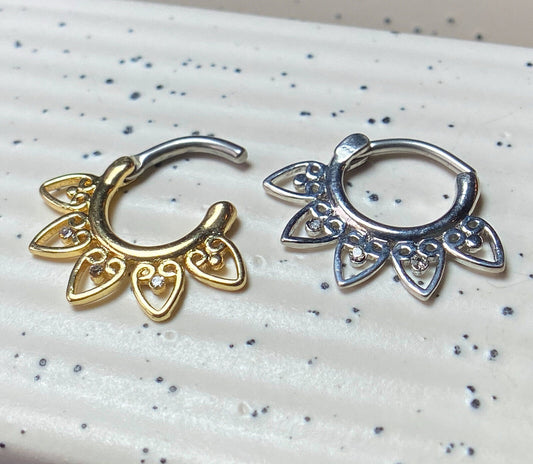 1pc Single Tribal Fan Septum Clicker 316L Surgical Steel 16g Nose Ring