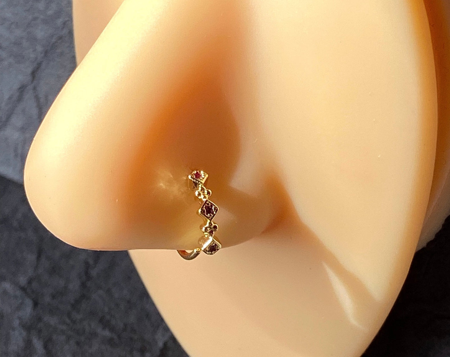 1pc Bendable Nose Hoop / Cartilage Ring CZ Set Squares & Flowers for Rook, Daith
