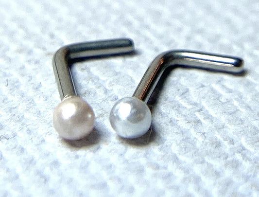 1pc Pearl Coated Ball 20g L-Bend Nose Ring Stud 316L Surgical Steel