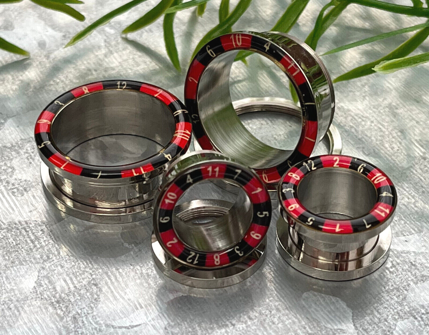 PAIR Roulette Wheel Rim 316L Surgical Steel Tunnels Vegas Gambling Plugs Gauges