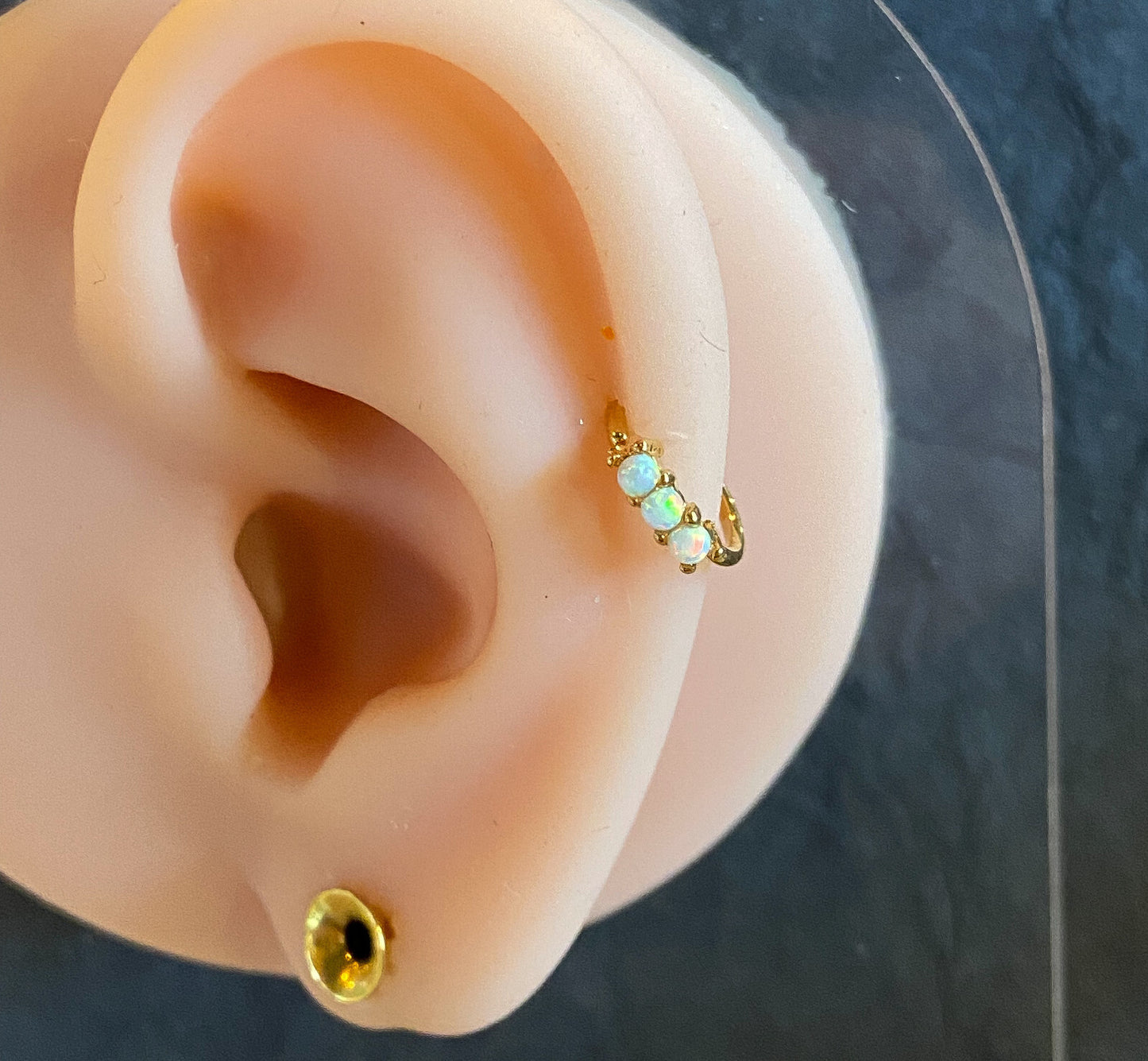 1pc Bendable Hoop Ring With Three Prong Set Opals Annealed 316L Surgical Steel