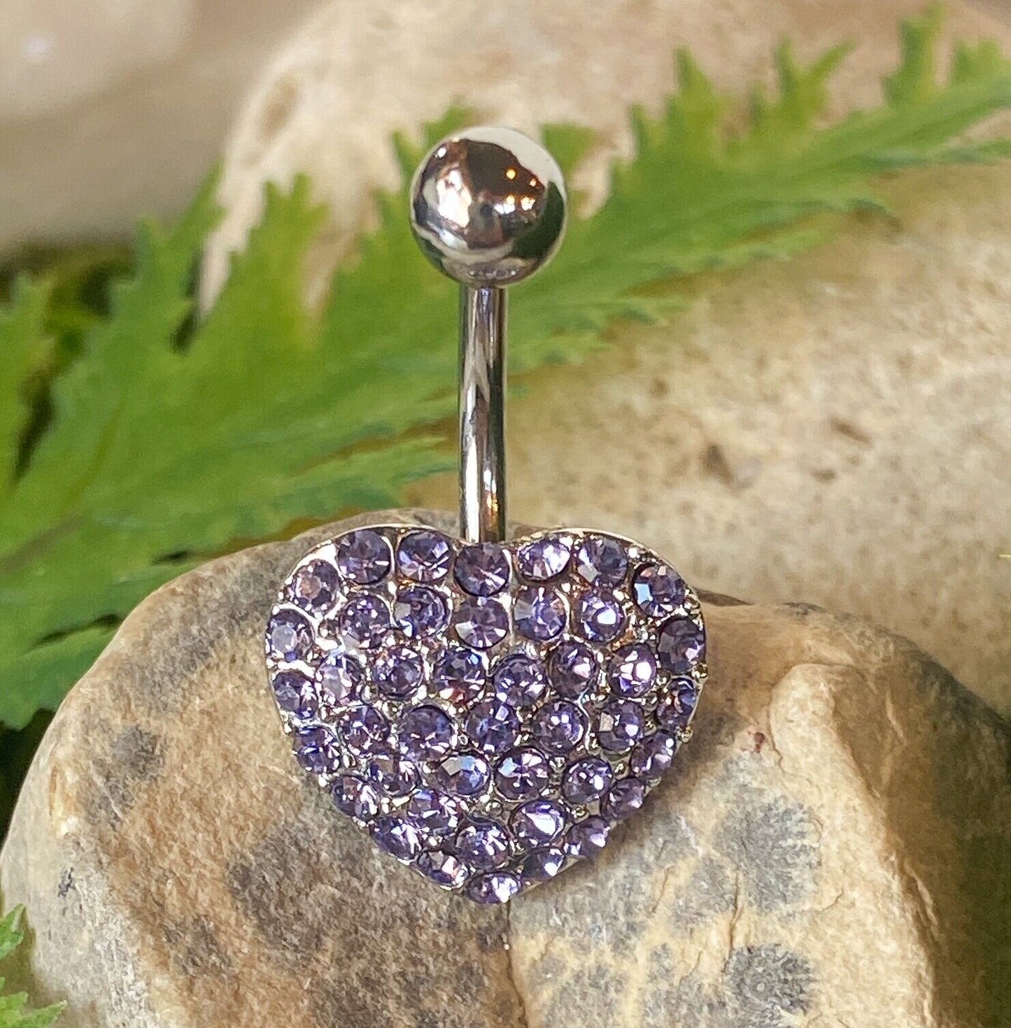 Heart Paved W/ Crystal Gems Belly Ring Navel Naval Body Jewelry
