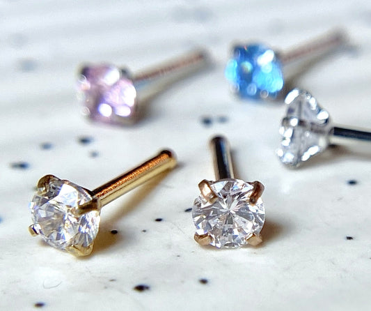 5pcs Prong Set Gem Nose Ring Studs Bones 316L Surgical Steel - choose gem size