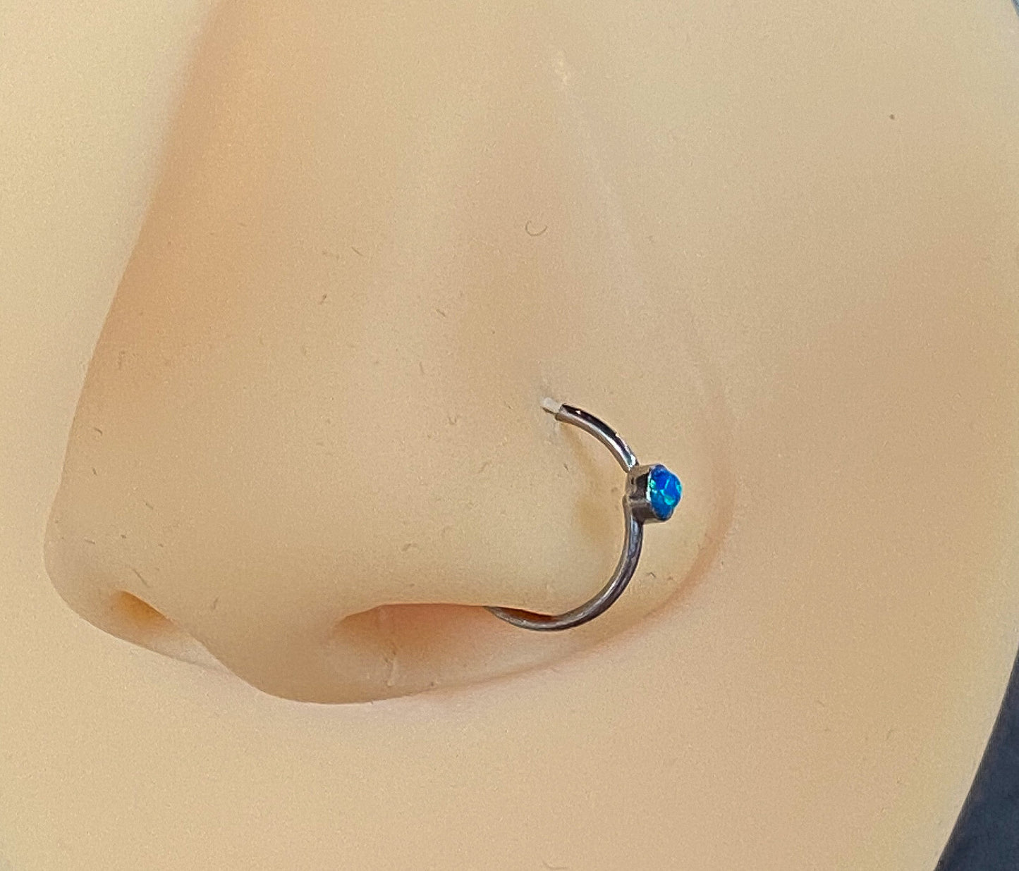1pc Bendable Hoop Nose / Cartilage Ring w/ Set Opal Rook Daith Helix Tragus