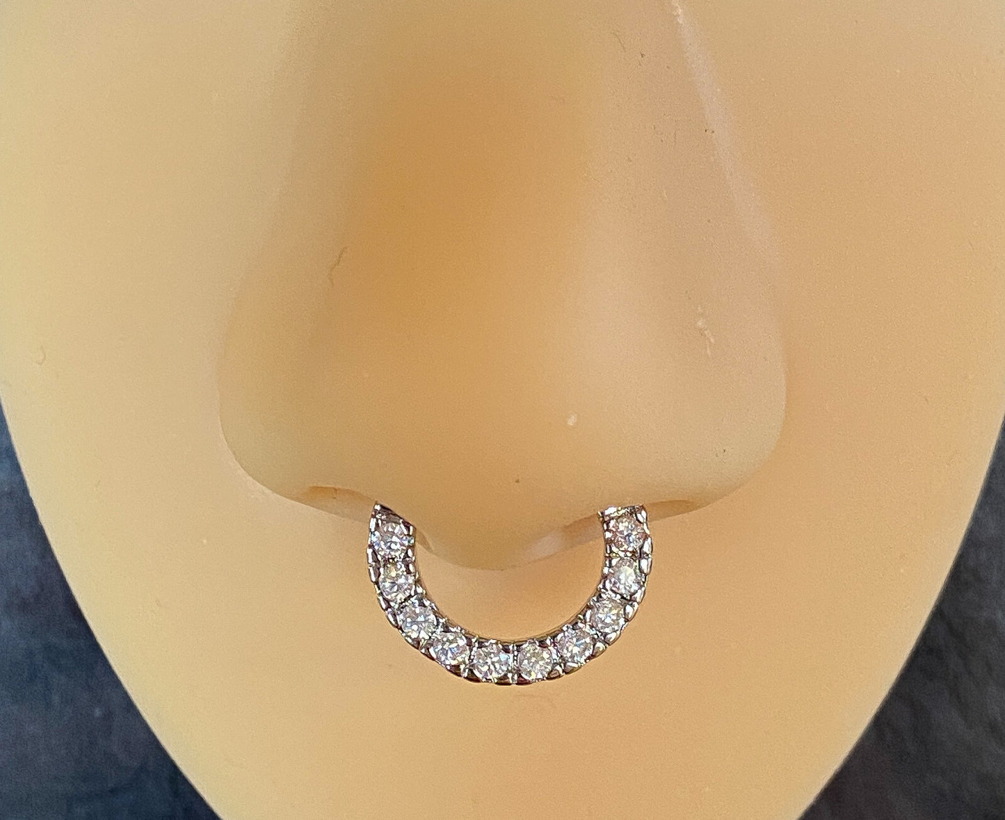 1pc Single Line Ten Paved Gem Septum Clicker 316L Surgical Steel Nose Ring