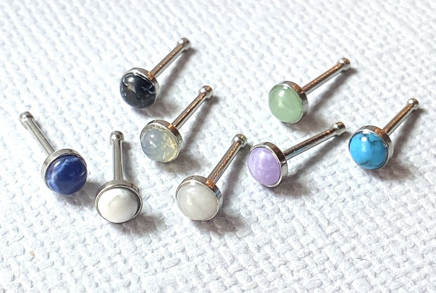1pc Semi-Precious Stone Set 20g Nose Ring Stud Bone 316L Surgical Steel