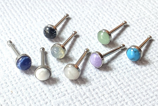 1pc Semi-Precious Stone Set 20g Nose Ring Stud Bone 316L Surgical Steel