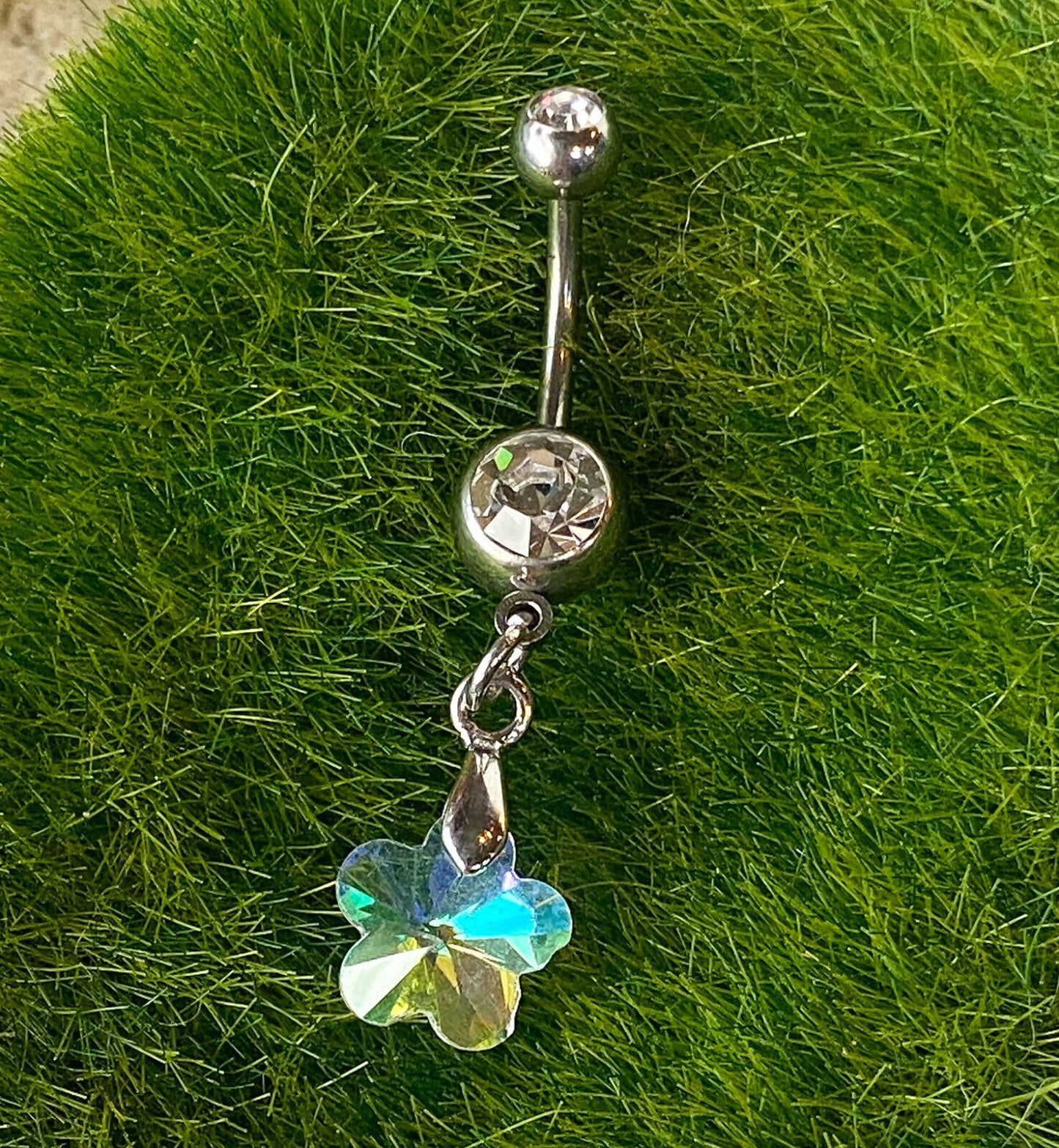 Crystal Ray Prism Flower Gem Belly Ring Navel Naval AB, Clear, Pink, Aqua