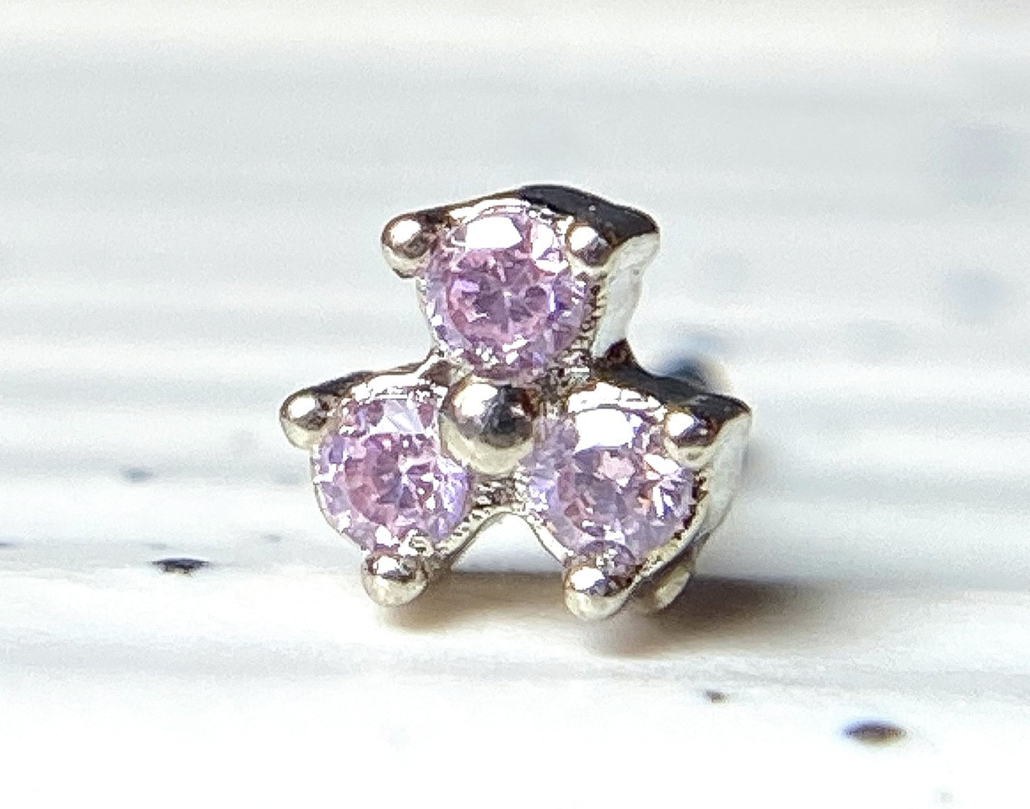 1pc Three CZ Gem Trinity Top 20g Nose Ring Stud Triangle 316L Surgical Steel