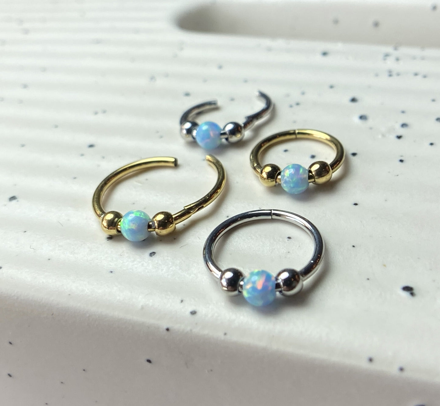 1pc Opal Ball Hinged Segment Ring Helix Septum Clicker Body Jewelry