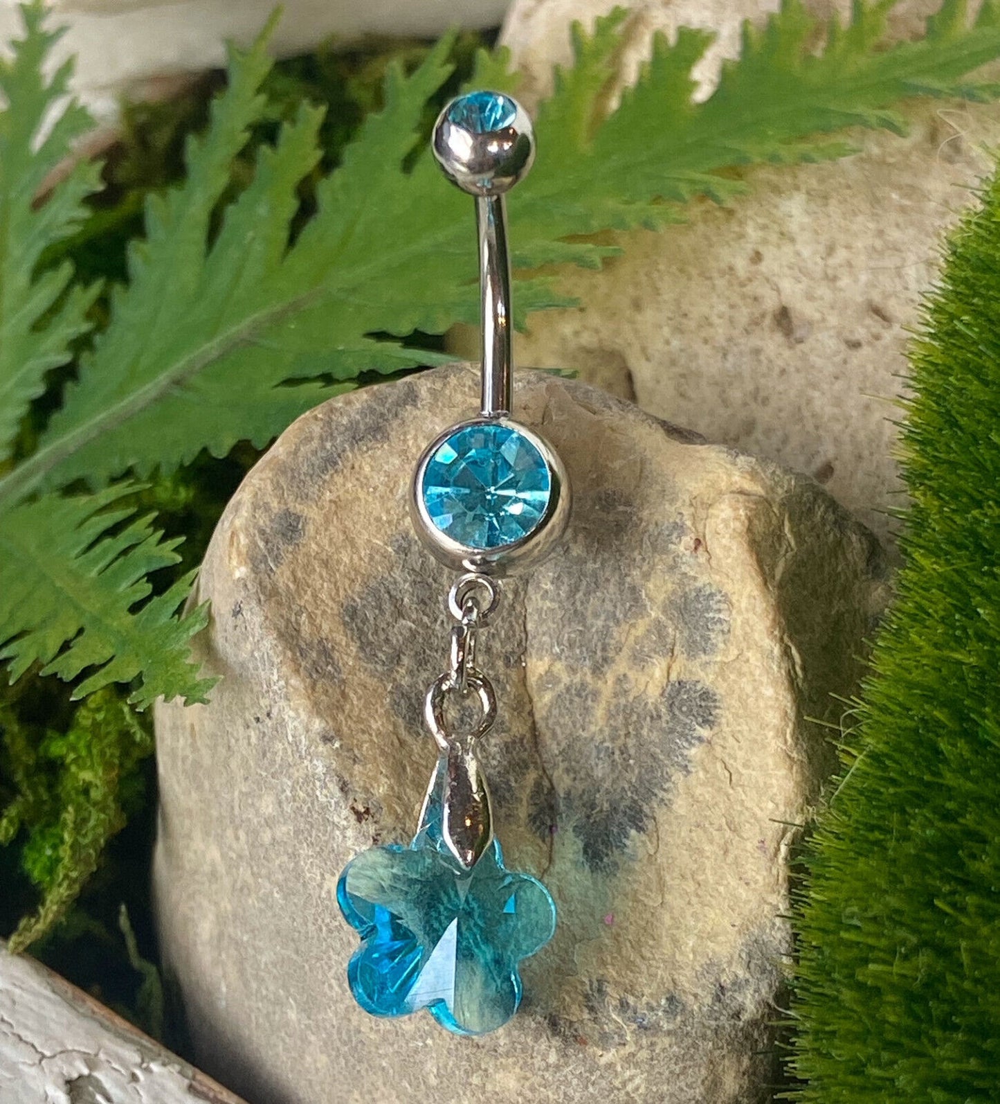 Crystal Ray Prism Flower Gem Belly Ring Navel Naval AB, Clear, Pink, Aqua