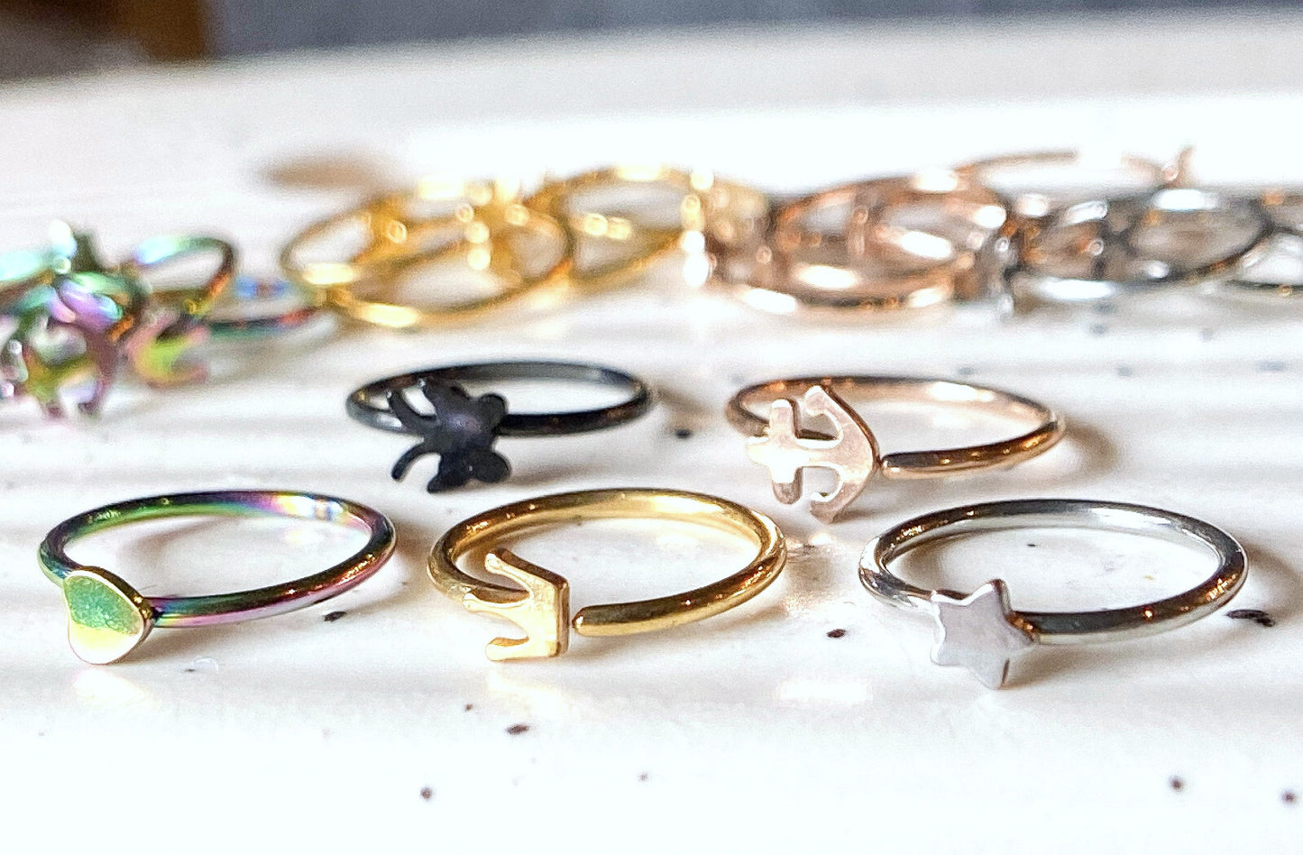 5pcs Nose Hoop Rook Daith Helix Tragus Rings - Anchor Crown Heart Star Butterfly