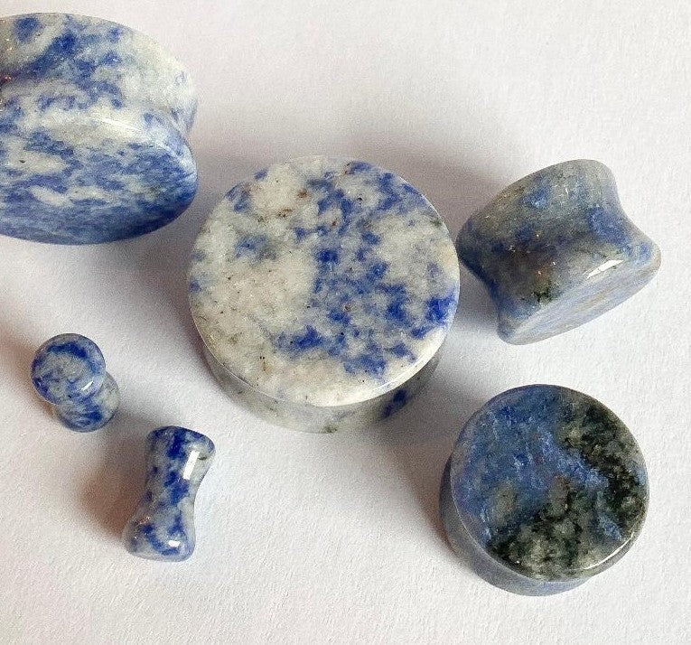 PAIR Brazilian Sodalite Stone Plugs Blue Organic Gauges Earlets Body Jewelry