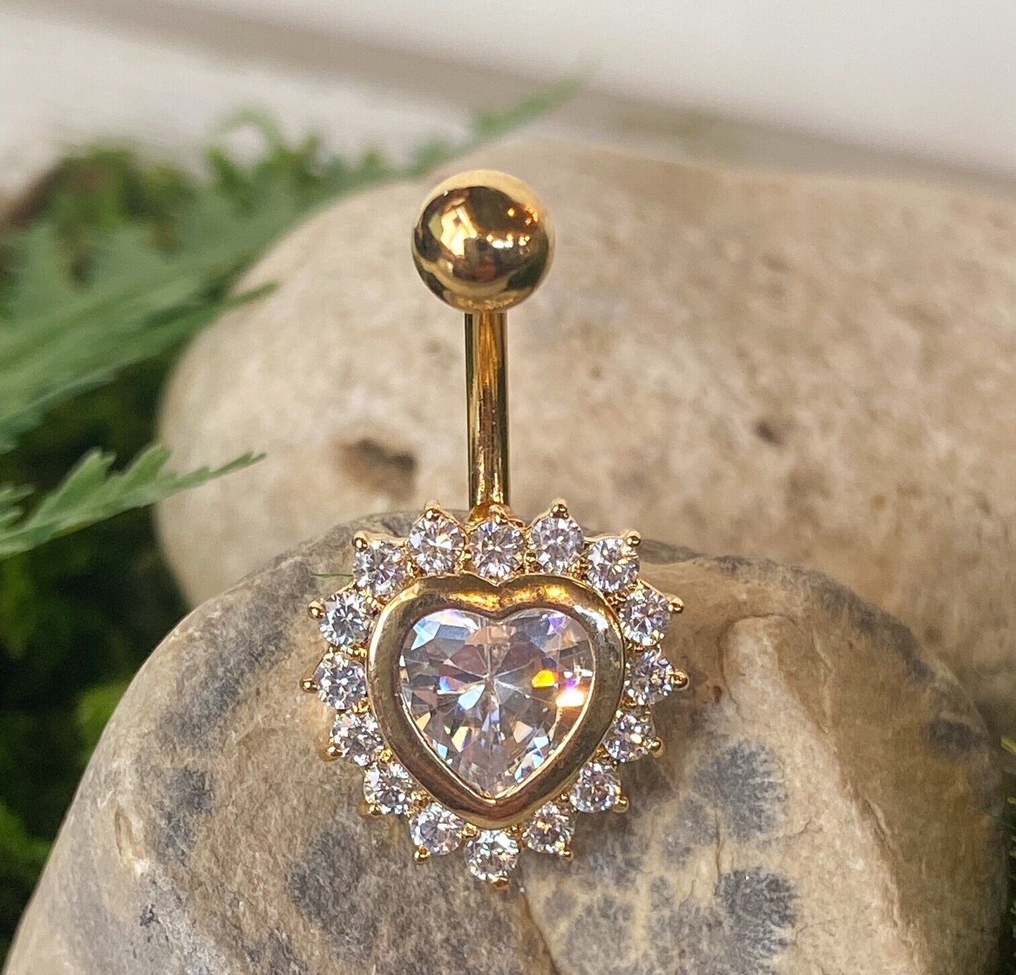 1pc Heart CZ Gems Pierced Belly Navel Naval Ring Body Jewelry Gold Rose Gold