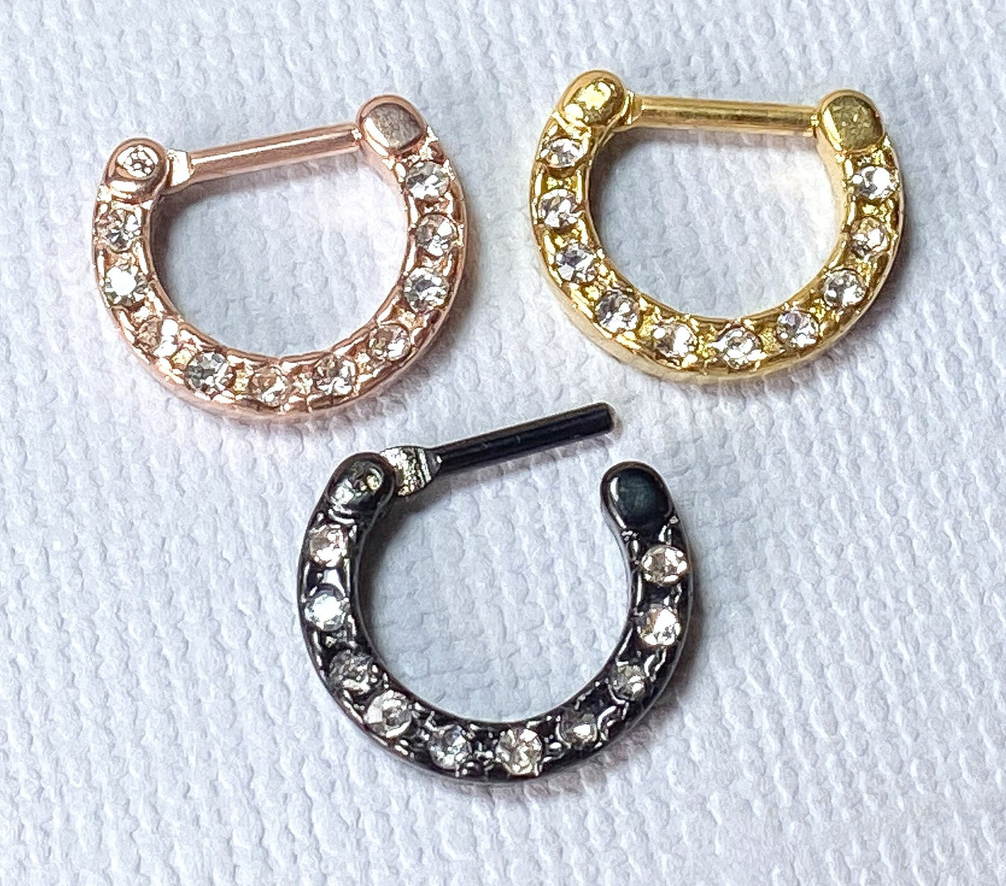 1pc 100% SURGICAL STEEL Crystal Gemmed Septum Clicker Nose Ring 16g 14g