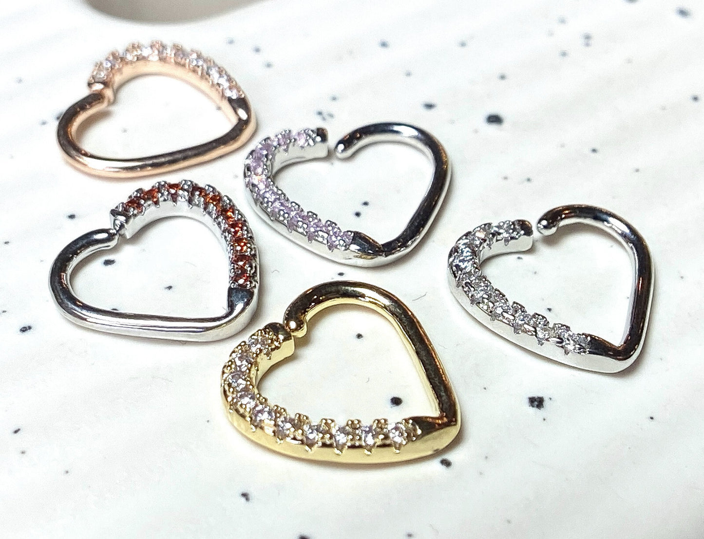 1pc Heart Bendable Ear Hoop Ring Lined CZ Gems Cartilage Daith Helix Snug