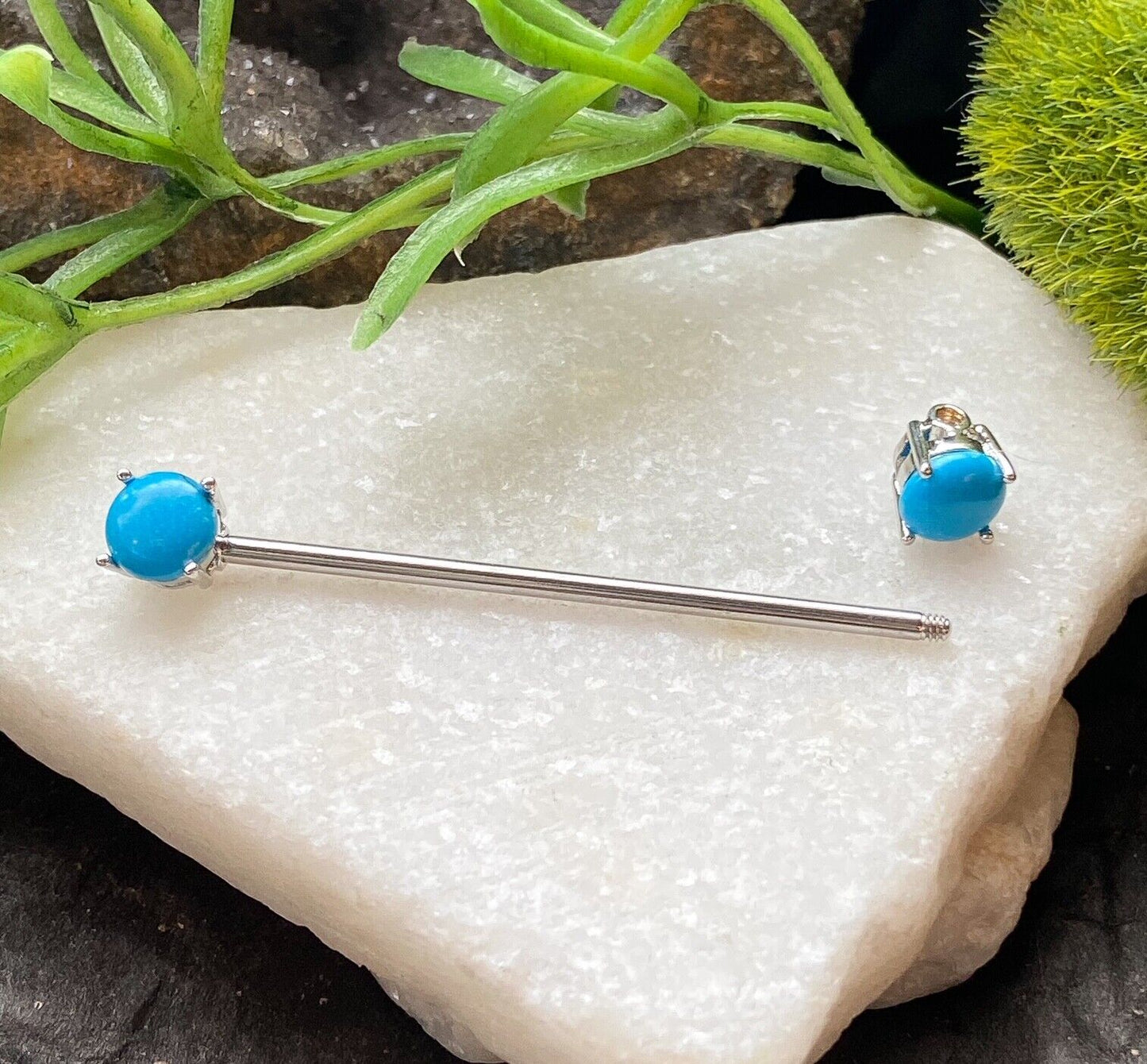 1pc Turquoise Stone 38mm 1.5" Industrial Barbell Pierced Body Piercing Jewelry