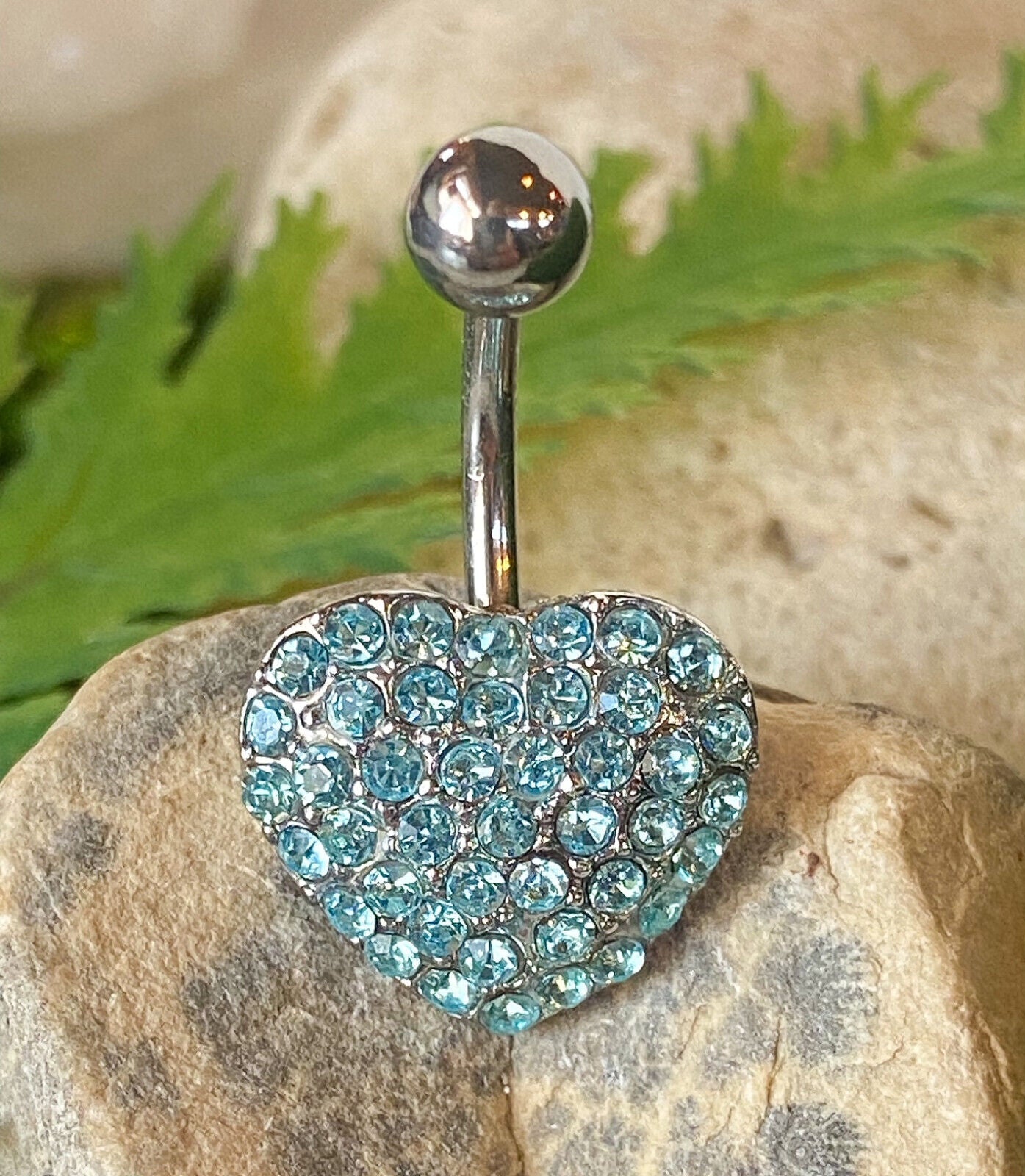 Heart Paved W/ Crystal Gems Belly Ring Navel Naval Body Jewelry