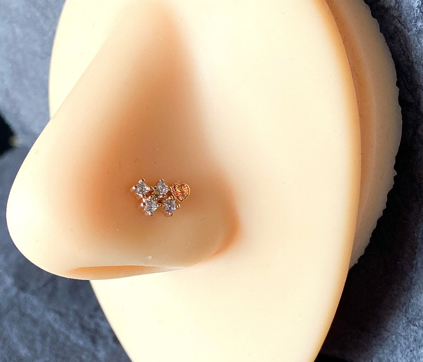 1pc CZ Cluster w/ Heart L-Bend 20g Nose Ring Stud Screw 316L Surgical Steel