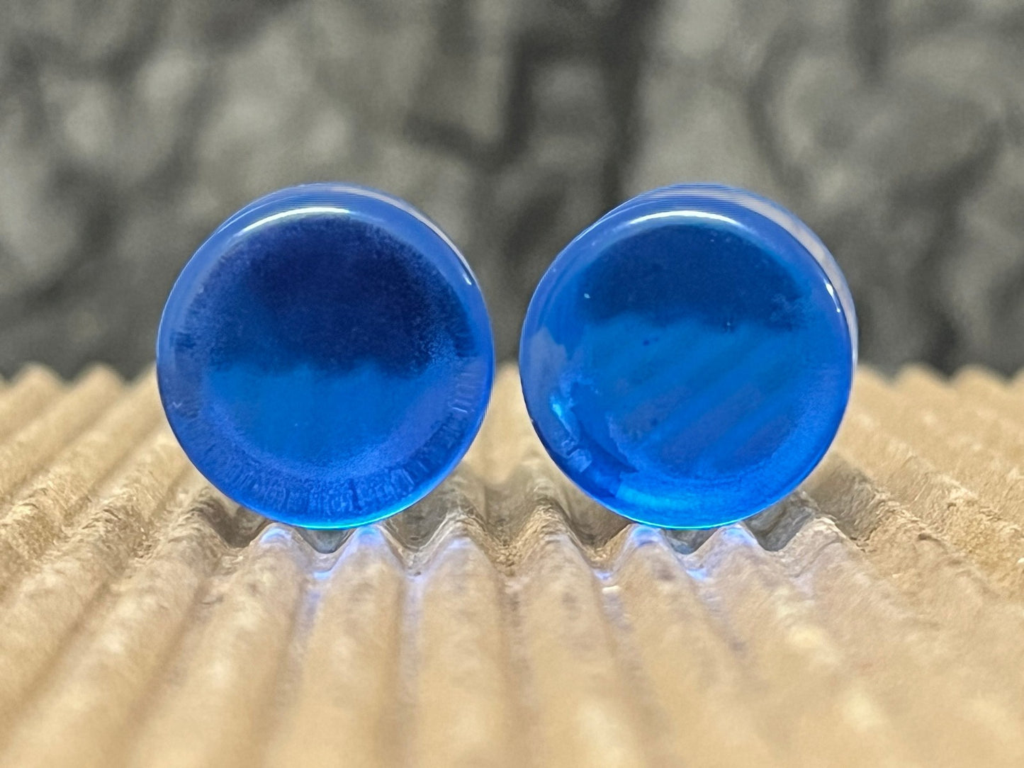 PAIR Blue Iridescent Glass Double Flare Plugs Gauges Tunnels Body Jewelry