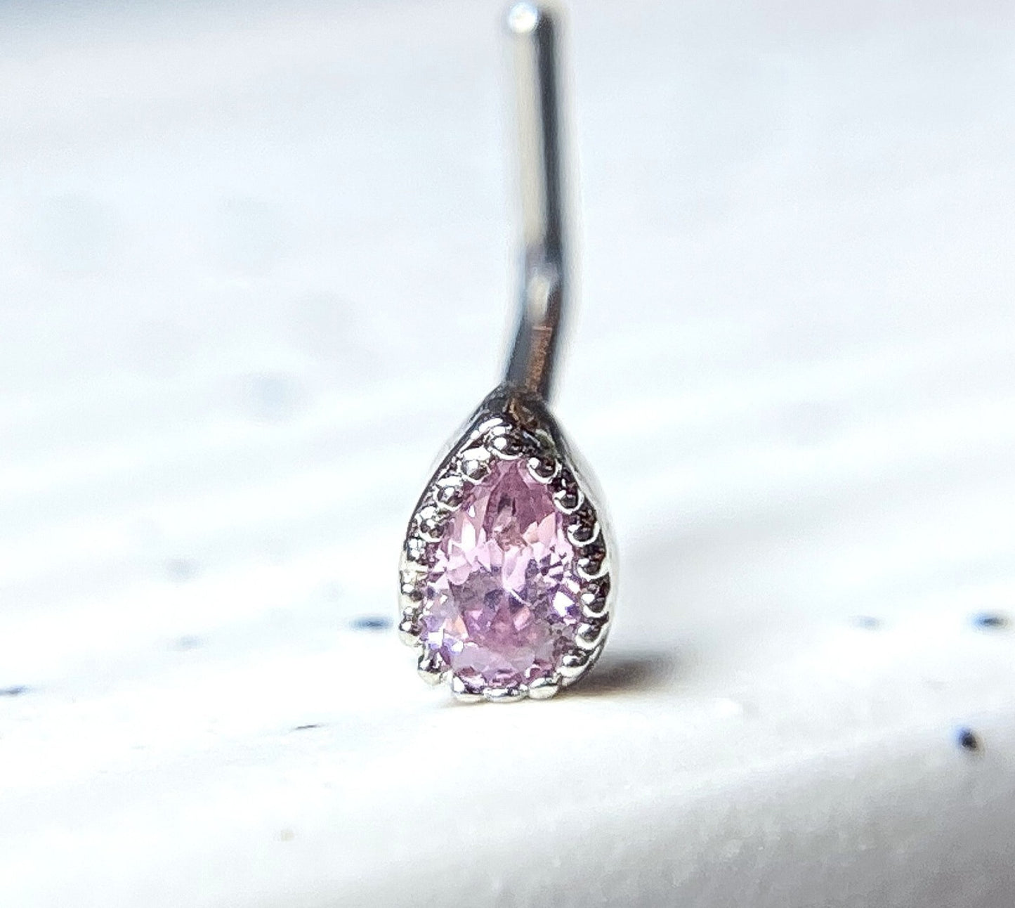 1pc CZ Gem Set Teardrop L-Bend 20g Nose Ring Stud Screw 316L Surgical Steel