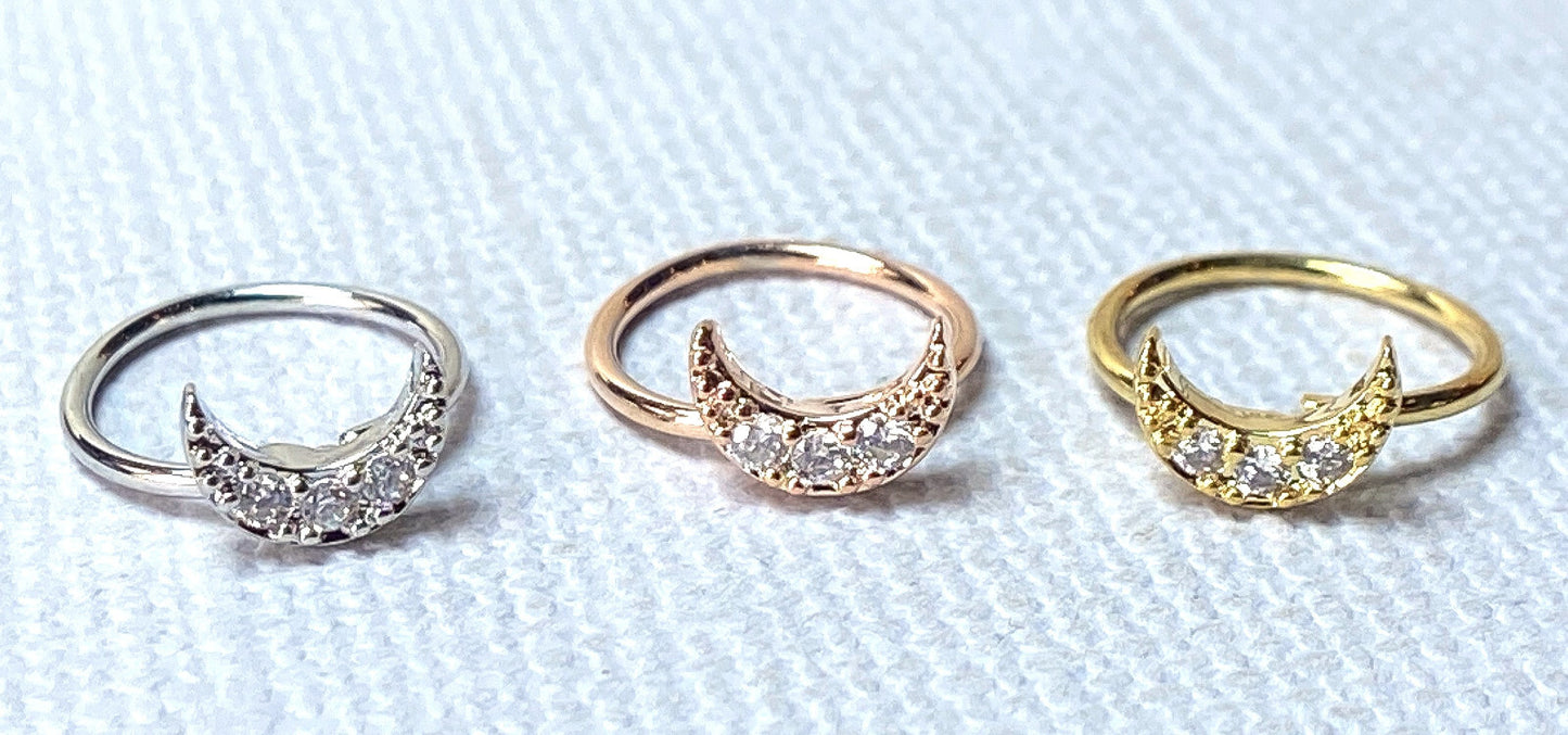 1pc Bendable Hoop / Cartilage Ring CZ Gem Crescent Moon for Nose, Rook, Daith