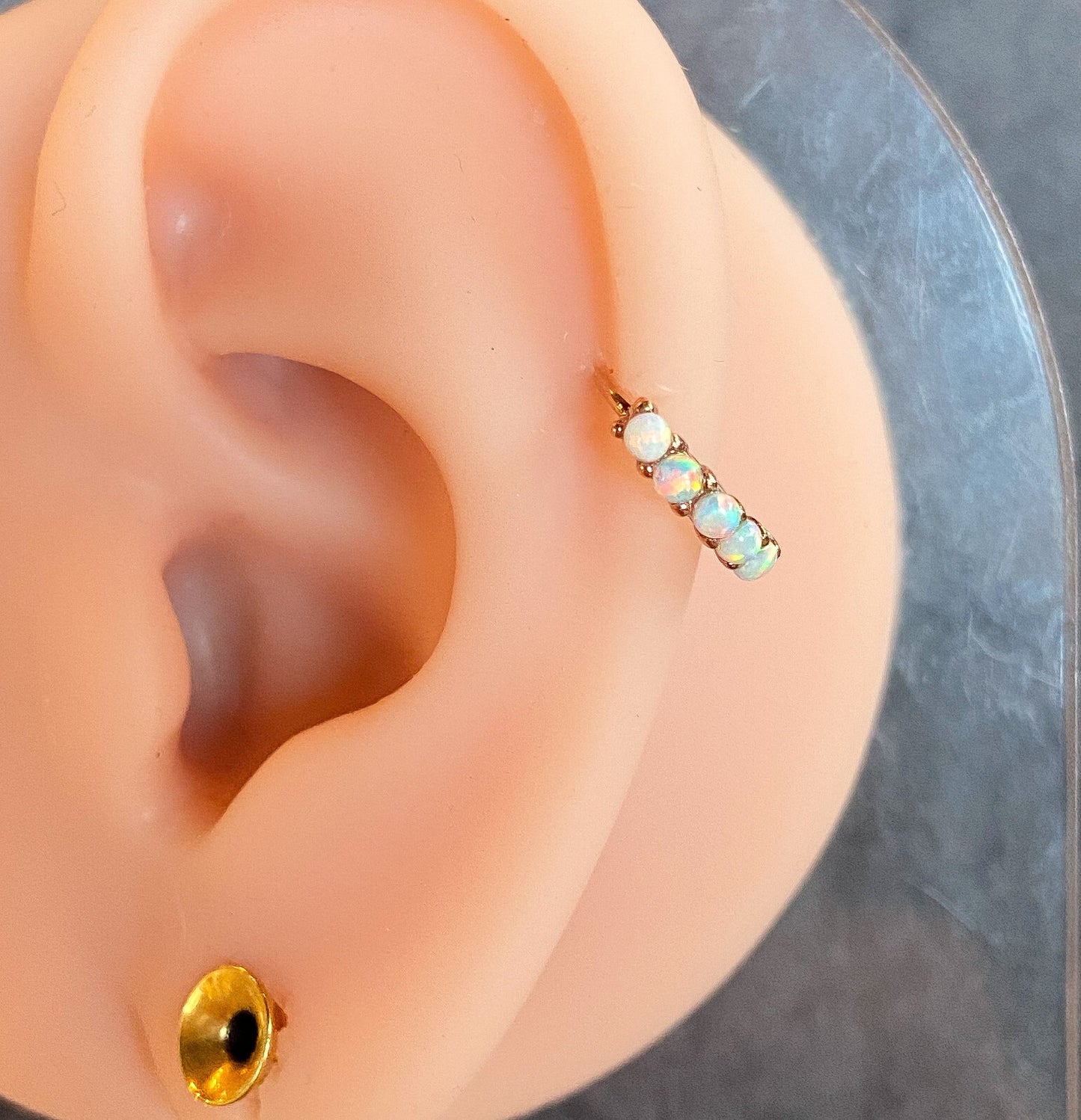 1pc Bendable Hoop Ring With Five Prong Set Opals Annealed 316L Surgical Steel