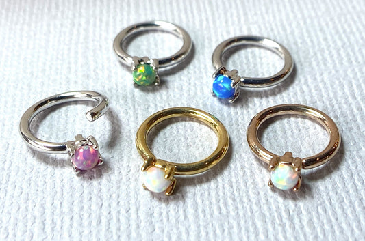 1pc Bendable Hoop Ring With Prong Set Opal Annealed 316L Surgical Steel