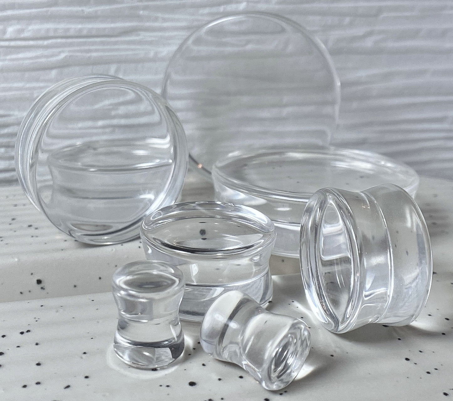 PAIR Clear Flat Glass Double Flare Plugs Gauges Earlets Body Jewelry