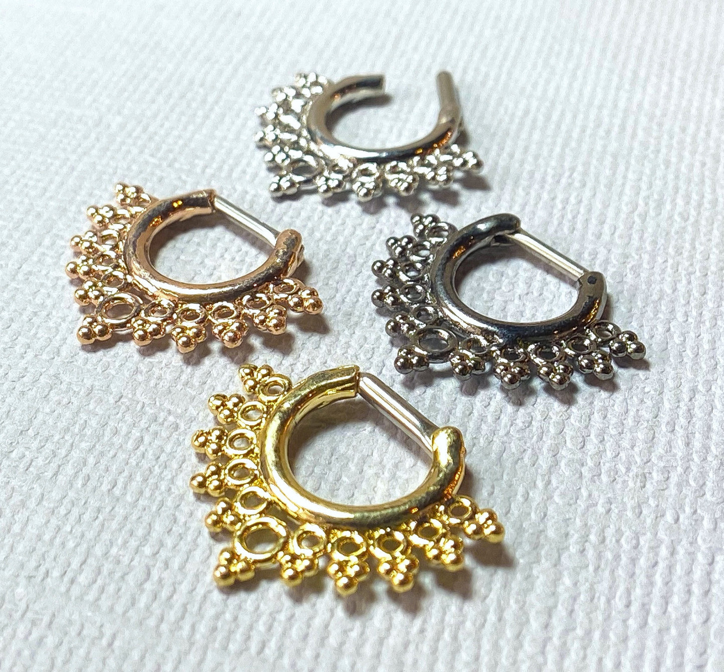 1pc Lacey Edge Design Septum Clicker 316L Surgical Steel 14g or 16g Nose Ring