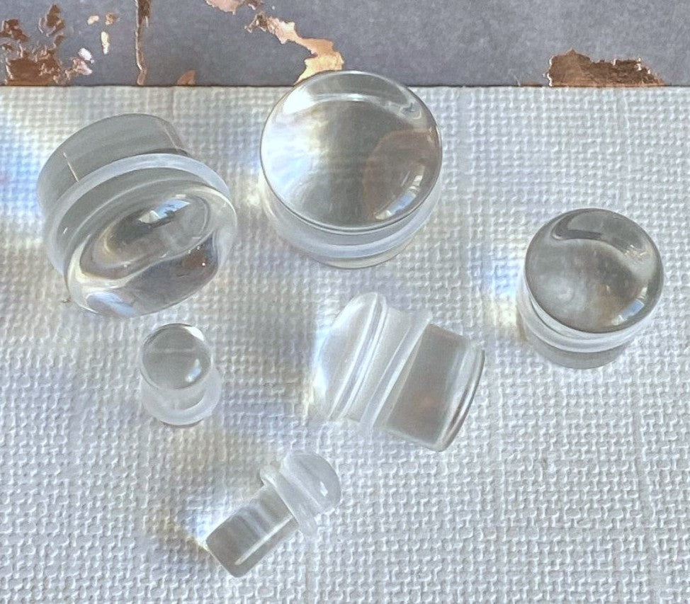 PAIR Clear Glass Single Flare Plugs Gauges Tunnels Earlets Body Piercing Jewelry