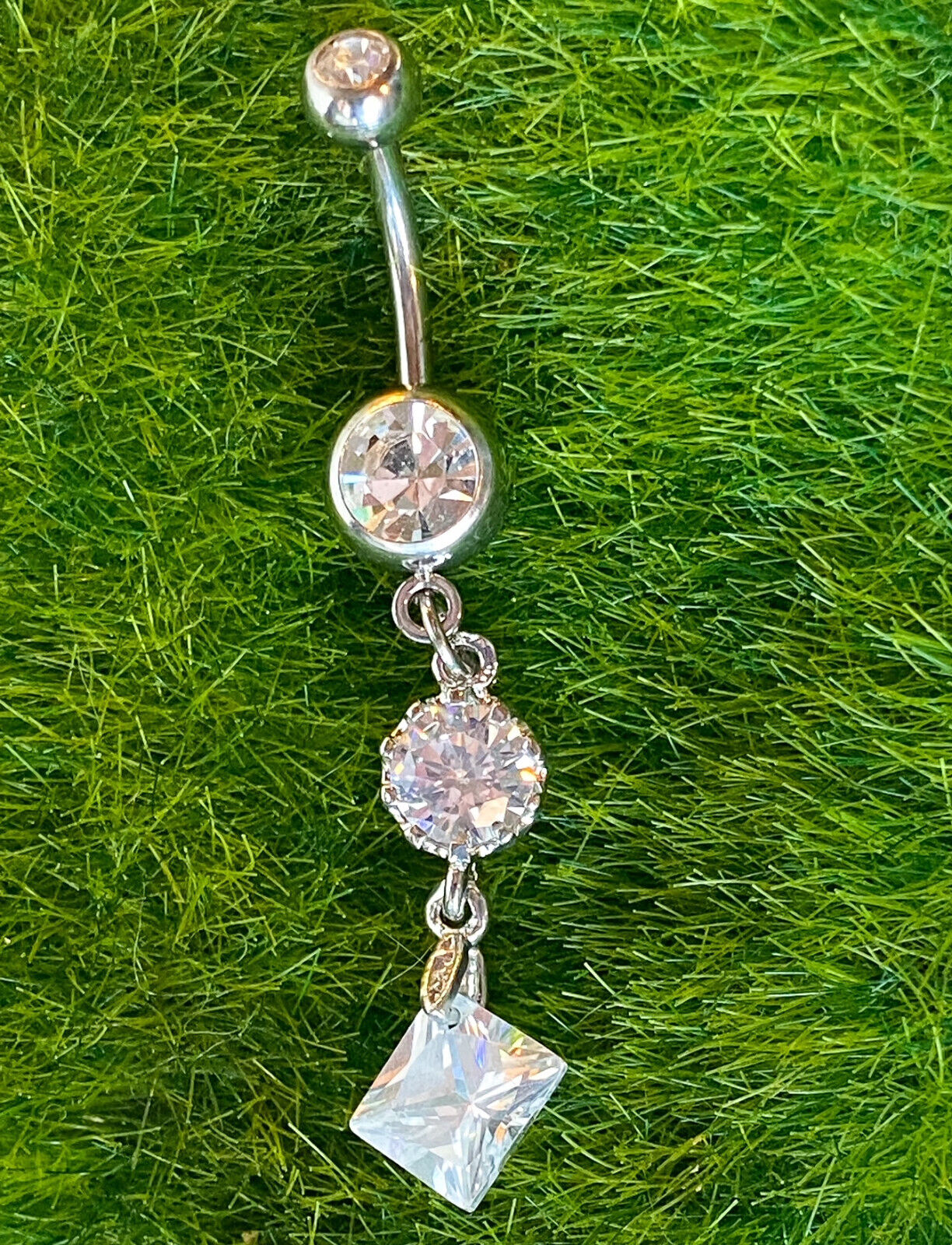 Vintage Princess Cut Press Fit Gem Belly Ring Navel Clear,Green,Pink,Tanzanite