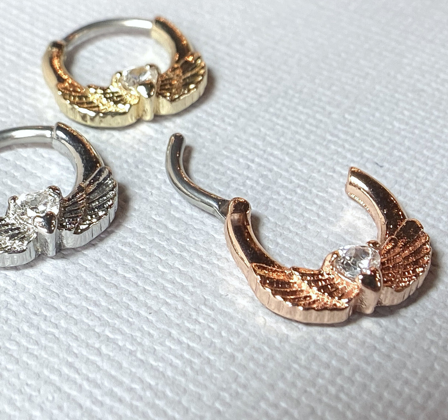 1pc Angel Wings w/Heart CZ Gem Septum Clicker Nose Ring Body Jewelry